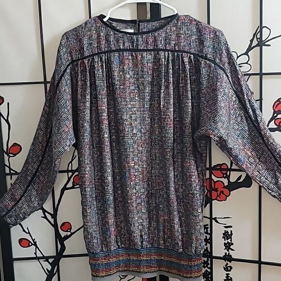 Vintage Umi Collections by Anne Grimm's long Sleeve multi colored top 100% Silk - Picture 2 of 9